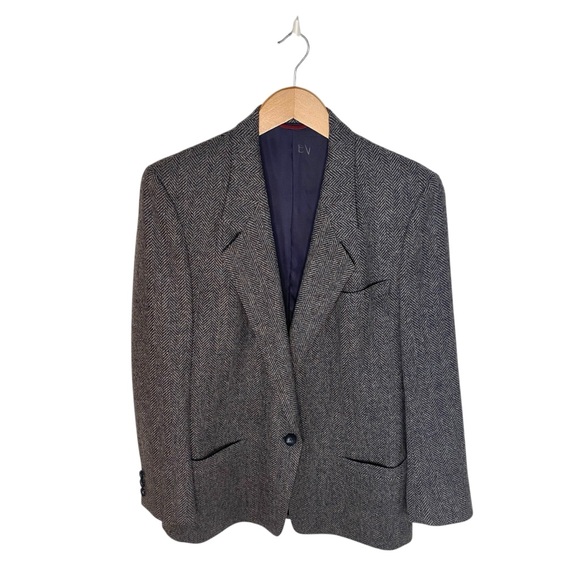 Jos. A. Bank Jackets & Blazers - Jos. A. Bank Charcoal Herringbone Tweed Blazer Classic Academia Women's Size 12